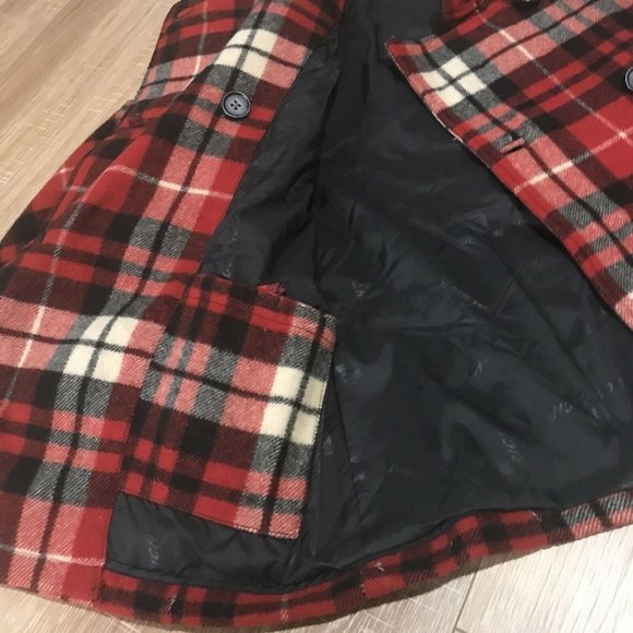 WOOLRICH Wool Blend Peacoat Womens Small S Red Black Plaid Winter Jacket - Picture 7 of 8